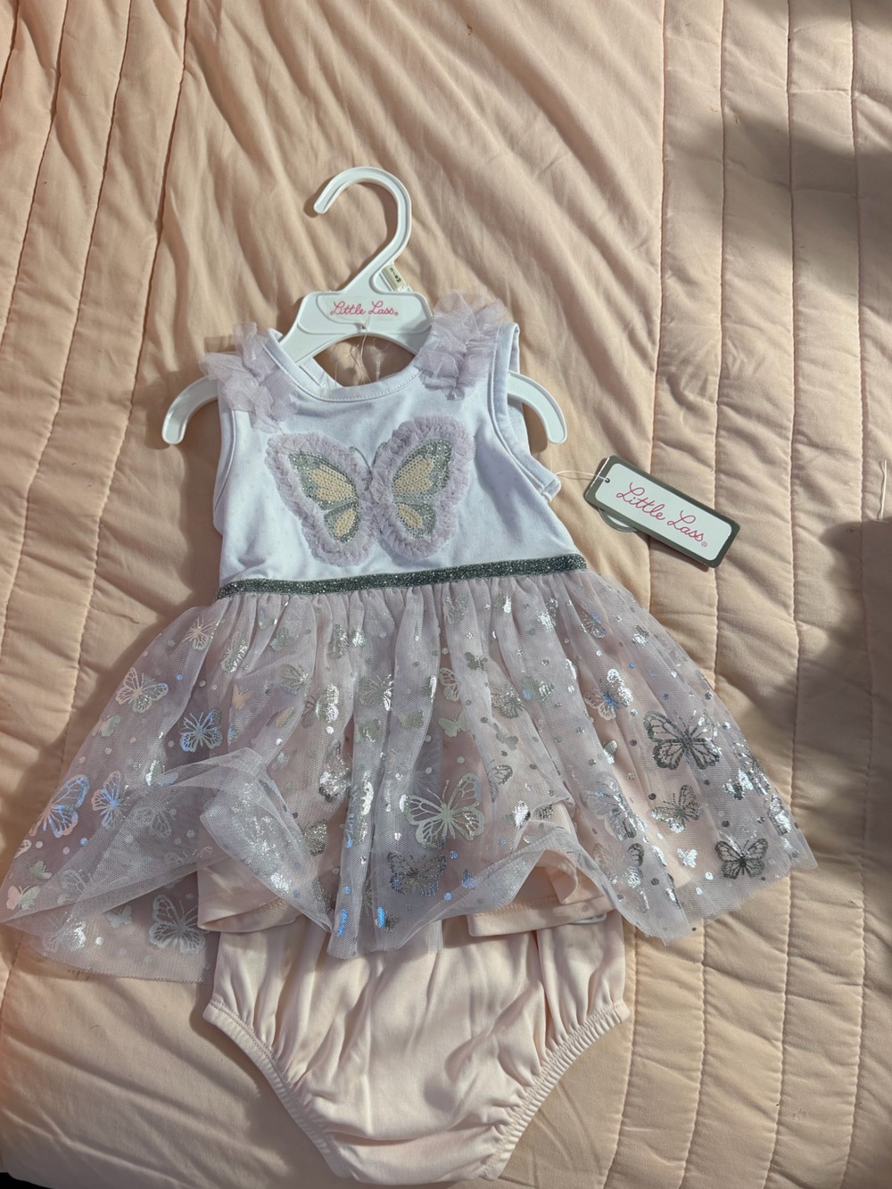 Little Lass Pink & Silver Butterfly Tulle Dress